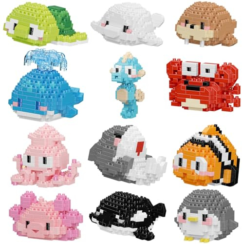 HJPLPXH Small Toy Gift,Party Favors For Kids,12 Boxes Mini Marine Animals Micro Building Blocks Set, Birthday Gift For Kids Ages 8-16+