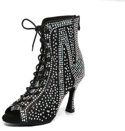 Uonpie Stivali a Rete Strass per Le Donne Scarpe da Ballo Latino con Tacco Alto Stivali