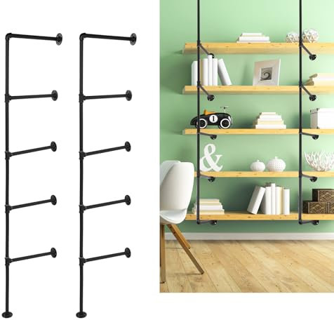 2 Stück Wandregal aus Eisenrohren, 5-Stöckig 168 x 30cm Industrielle Wandregale Deckenregal Industrielles Rohr Regal Halterungen Ohne Brett Offenes DIY-Bücherregal