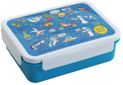 Tyrrell Katz Kids Space Printed Large Bento Lunch Box in Green - Children's Food Container with Clip Lock Lid and Removable Inner Dividers - 18.5 x 14.5 x 6.0 cm