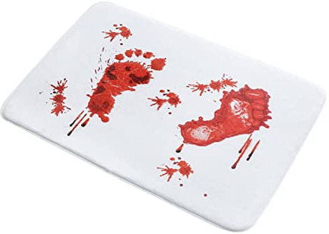 Tappetino da bagno a tema Halloween, tappetino da bagno con impronte di sangue gocciolante, tappeto decorativo per Halloween, con fondo antiscivolo, tappetino da doccia, tappeto insanguinato, per