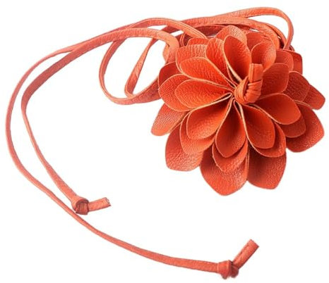 Wambere 1 Stück Damen Gürtel PU Leder Blumen Gürtel Dünner Blumengürtel Geflochtener Taillengürtel Taillenseil Kordel Taillenkette Ziergürtel Hemdrockgürtel Taillenkordel für Alltagskleidung,Orange