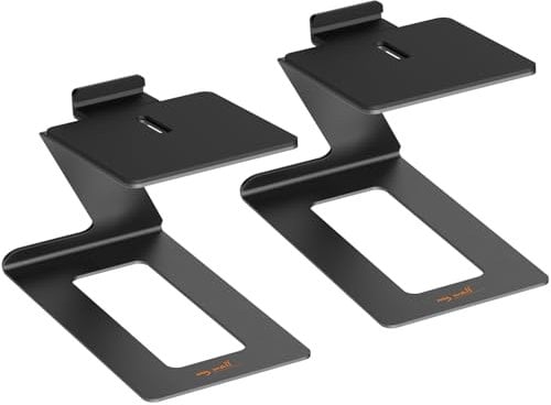 my wall HS33-3L - Support de Haut-Parleur pour Plateau de Table - 2 Supports de Haut-parleurs avec Tapis Anti-Vibration, Angle d'inclinaison de 6°, avec élévation, Charge maximale de 10 kg, pour