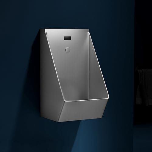 Bubinblau Automatic Sensor Urinal, Wall Mount 304 Stainless Steel Urinal, Commercial Toilet Washout High-Efficiency Urinal, Bathroom Toilet Urinal Trough for Men,Silver