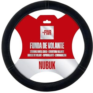 +PWR Car Parts Lenkradbezug Modell Nubuk Schwarz Universal für Pkw-Lenkräder von 37 bis 39 cm. rutschfest. Hergestellt aus 100% hochwertigem Polyester.