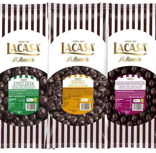 Lacasa Mi Momento pack 3kg bolas:Avellana con chocolate Negro ,Dados de naranja con chocolate Negro ,Arándanos con chocolate Negro