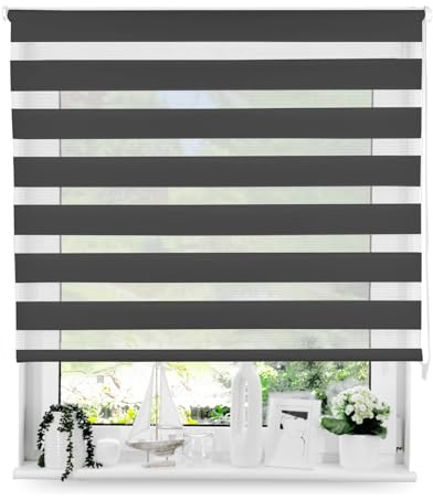 Tom'Shop Doppelrollo Duo Rollo mit Schrauben Schwarz 150cm x 150cm | Fensterrollo Seitenzugrollo mit Bohren für Lichtschutz Sichtschutz Sonnenschutz leichte Montage