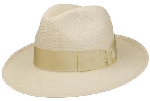 Borsalino Chapeau Panama Amedeo Bogart Homme - Made in Italy Fedora D'Ete avec Ruban Gros Grain Printemps-ete Ete - 59 cm Nature-Beige