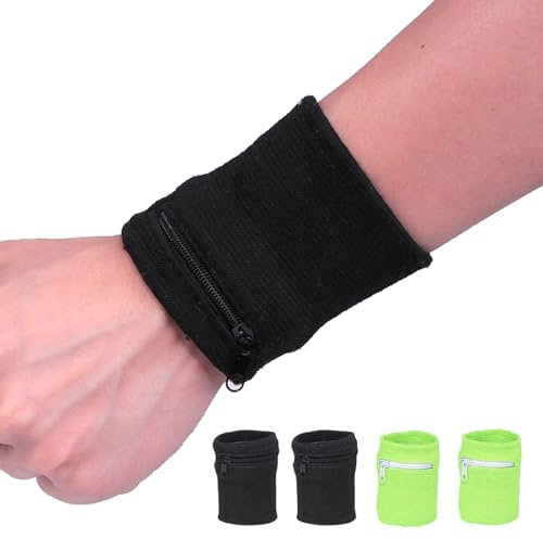 yolzhxe 4 Stück Handgelenktasche, Schweißband mit Reißverschluss, Sport Handgelenktasche Wristband, Handgelenk Tasche, Schweißband Handgelenk, für Laufen Joggen Spazieren Fahrrad und Yoga