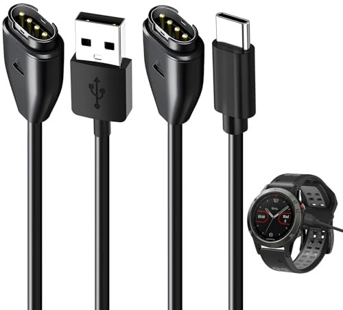 2PCS Cable Chargeur USB Compatible avec Garmin Vivoactive 5 4 3 3S 4S, Câble Chargeur Montre 1m pour Montre Connectée, Recharge Rapide Compatible avec Forerunner, Câble de Rechange USB C pour Montre