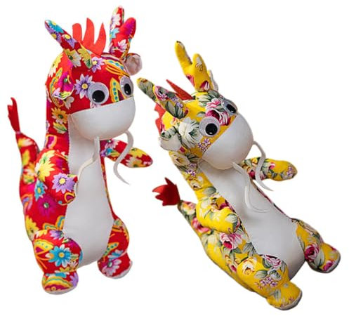 Garneck 2 Stück Plüsch Chinesisches Neujahrs Maskottchen Dekoration für Frühlingfest Niedliche Stoffpuppe Glücksbringer für Feiern und Besondere Anlässe