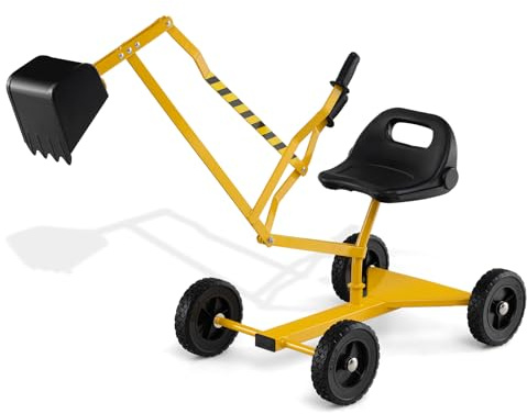 COSTWAY Sitzbagger 360° drehbar, Bagger zum Draufsitzen mit Schaufel & Rädern, Kinderbagger Metall, Bagger Sandkasten, Aufsitzbagger Sandbagger für Kinder ab 3 Jahren