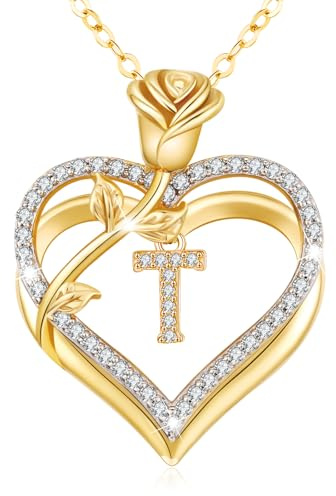 llyish Halskette Damen Gold A-Z Buchstaben Kette Herzkette Schmuck Damen | Personalisiert Buchstabenkette Geburtstags Geschenke für Frauen Frau Freundin Mama Valentinstag Muttertag Weihnachten