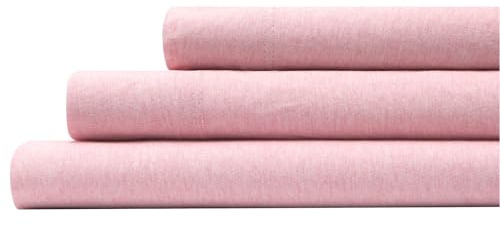 Aeropostale Super Soft Jersey Knit Sheet Set, 3 Piece Bed Sheets, Cotton Rich Jersey Sheets, Fits Mattresses up to 17” Deep, Twin Size, Heathered Pink
