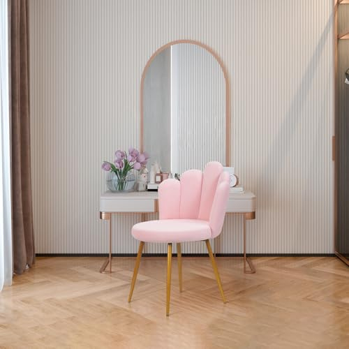 nawoefii Fauteuil Coiffeuse, Chaise Coiffeuse, Fauteuil Coquillage, avec Dossier de pétale, Pieds métalliques dorés pour coiffeuses, d'appoint élégant pour Chambre à Coucher et Salon Rose B