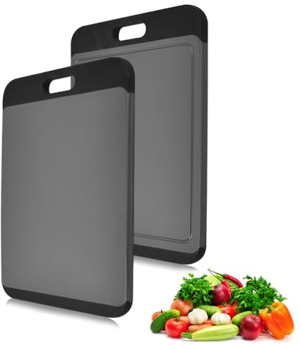 ASOUUNLD Planche à Découper en Plastique, 36 x 25CM Planches à Découper de Cuisine Antidérapante Cutting Board sans BPA avec Rainure pour Jus et Poignée pour Viande, Légumes, Fruits