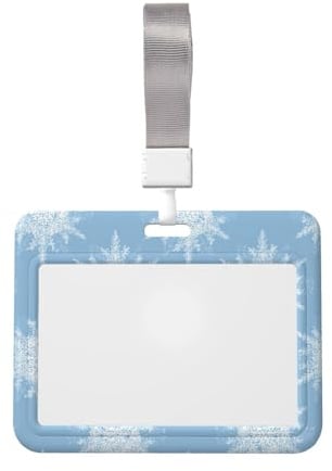 Woshuwo Porte-badge coulissant en plastique rigide avec flocons de neige blancs sur un bleu clair pour carte de travail, porte-nom pour infirmières, bureau