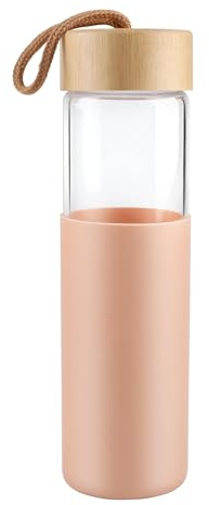 LUKDNEEY 600ml Glass Water Bottle with Silicone Sleeve | Leakproof Reusable Bottle with Lid, Borosilicate Glass Bottle for Daily Use
