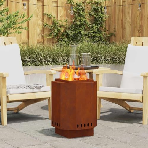 GeenYuu Rauchfreier Feuerkorb Braun aus wetterfestem Stahl 38 x 38 x 51 cm für Garten Terrasse Outdoor Wärme und gemütliches Ambiente bei Zusammenkünften