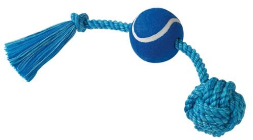 Nobby Rope Toy, Spielseil mit Tennisball, sort. gelb, rot, blau 45 cm, 310 g, Ball Ø 7,5 cm, 1 Stück