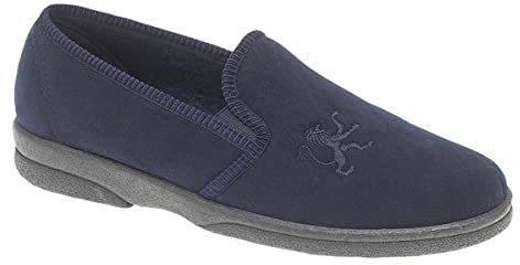 Sleepers Mens Frazer Teflon Coated Memory Foam Slip On Outdoor Slippers with Anti Pill Lining Navy Blue