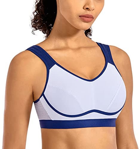 SYROKAN Women's Comfort Sports Bra High Impact for Large Breasts Wireless Stretch Support Bounce Control White 36DD