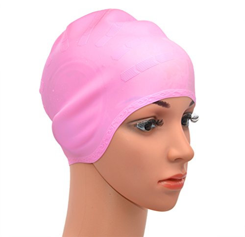Medifier Silikon-Badekappe mit Ohrenschützern für Männer und Frauen, rose
