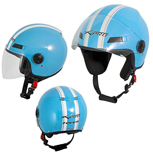 Casque avec Moto Scooter Quad Jet Visiere ECE 22-06 Bleu Clair XL