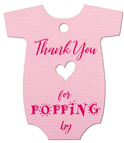 Summer-Ray 50pcs Baby Onesie Baby Shower Favor Thank You Tags Thank You for Popping By (Pink)