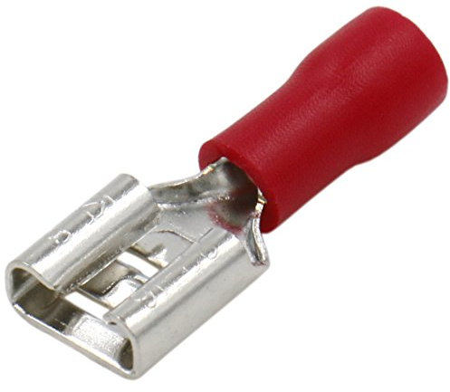 Heschen - Terminal de cable hembra de 6,3 x 0,8 mm, aislado de vinilo, para 0,5 – 1,5 mm² (22 – 16 AWG), color rojo (100 unidades)