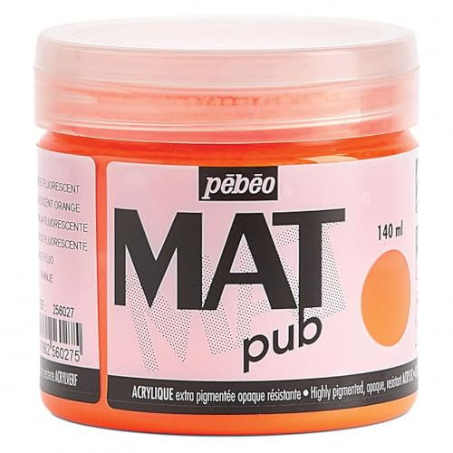 Pébéo - Mat Pub – Peinture Acrylique Extra Fine et Extra Mate - Orange fluorescent -140ml 256027
