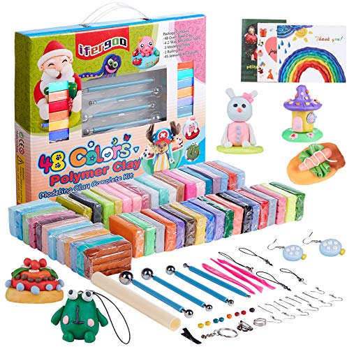 Knete soft Set 48 Farben Clay, iFergoo Polymer Ton set gehören Kinderknete Modellierwerkzeuge und Schmuckzubehör, DIY Ofen backen clay set Ist das beste Geschenk