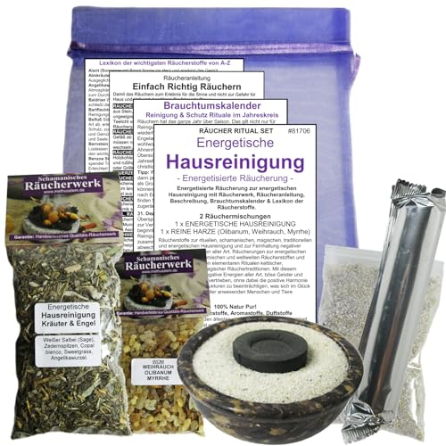 HAUSREINIGUNG & RAUMREINIGUNG - KRÄUTER & Engel Räucherwerk ZUM AUSRÄUCHERN mit SAGE, WEIHRAUCH & MYRRHE 10-TLG KOMPLETT Räucherset mit Räucherschale + ZUBEHÖR. 81706-6S