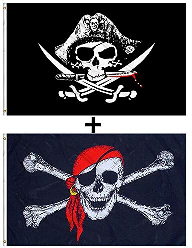 Aimto Fahne mit Kreuzmesser-Flagge und Jolly Roger (roter Schal) – leuchtende Farben – Materialien – Piratenflaggen aus Polyester / Segeltuch und Messingknopfloch – Qualitätssicherung