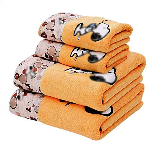 XYFL Mikrofaser-Badetuch 4 Cartoon-Bedruckte Badetücher Set 2 Badetücher 2 Handtücher Superweich Und Hochsaugfähig,Orange