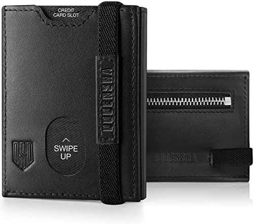 Slim Wallet, Genuine Leather Minimalist Wallet for Mens, RFID Blocking Tri-Fold Slim Credit Card Wallet with 10 Cards, 2 Banknote Compartments, ID Window, Coin Pocket Men Wallets with Gift Box