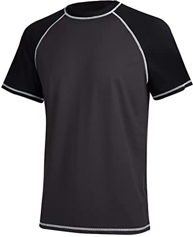 YuKaiChen Men's UPF 50+ Rash Guards Short Sleeve Swim Shirts Quick Drying Sun Protection Rash Vest Charcoal Grey XXL