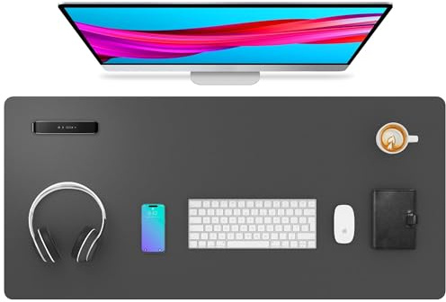 Leather Desk Pad, Mouse Pad, Office Blotting Desk Blotting PU Leather Non-Slip Laptop Desk Mat for Office and Home (36x17in,Grey)