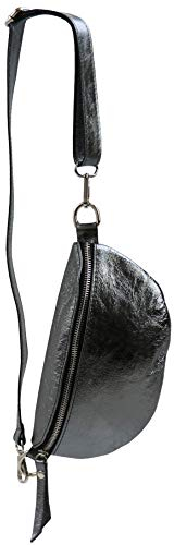 SH Leder ® echt Leder Hüfttasche Damen Herren Unisex Gürteltasche für Festival Reise Bauchtasche kleine Crossbody Bag Frauen Ledertasche 23x12cm AVA G292 (Anthrazit Metallic)
