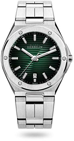 Michel Herbelin Kappe Camarat Quarz | Edelstahlarmband | grünes Zifferblatt 12245/B16