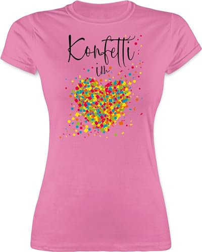 Shirt Damen - & Fasching - Konfetti im Herzen I Confetti Herz I Konfetti für Alle Karneval Köln - XXL - Rosa - faschingsshirt Faschings Tshirt Karnevals herzmotiv Shirts Faschings-t-Shirt