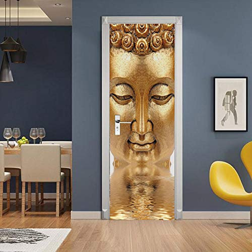 YQLKD Türposter 3D Goldener Buddha PVC-Wandaufkleber Selbstklebende wasserdichte Postertapete