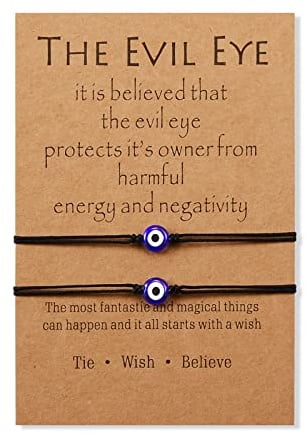 MANVEN 2 Stück nazar auge Böser Blick Armband Glücksschutz Handgemachtes Familienarmband Geschenk für Frauen Mädchen Männer Freunde Schwarz