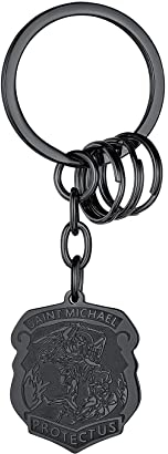 U7 St. Michael Erzengel Schlüsselanhänger schwarz Edelstahl Heilige Michael und Vaterunser Schlüsselring Schutz Patron Amulett Key Chain Key Ring