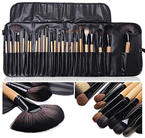 HUDA GIRL Beauty Professional Lot de 24 pinceaux de maquillage pour fond de teint, poudre pour le visage, blush, manche en bois, poils en fibre synthétique sans cruauté envers les animaux avec étui en