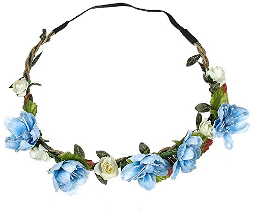OUAPPA Blumenkranz Haarbänder Damen Künstliche Blumen Blumenkranz Haare Haarband Festival Hochzeit Garland Haar Kopf Band Beach Party Stirnbänder für Festival Hochzeit und Party(A Blau,Onesize)