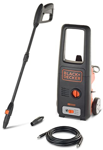 BLACK+DECKER BXPW1500E Pressure Washer, 120 Bar PSI, Rotary Nozzle, 0.4 L Foam Nozzle, Jet Nozzle, Extension Lance, 6 m Hose, 1500 W, Black & Orange
