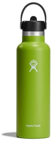 HYDRO FLASK - Trinkflasche 621ml (21oz) mit Flex Straw Deckel - Vakuumisolierte, Wiederverwendbare Flasche aus Edelstahl - Auslaufsicherer Deckel - Heiß & Kalt - Standard Mouth, BPA-frei - Seagrass