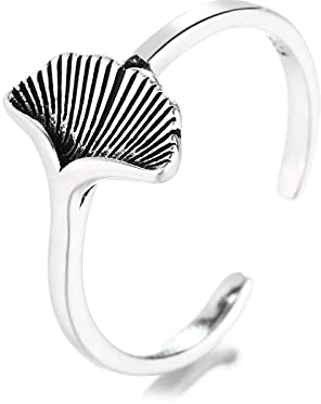WLLDDDIU Ring Damen,925 Sterling Silber Ring Ginkgo Biloba Einfache Retro Einzigartige Mode Exquisite Offene Verstellbare Ringe Schmuck Geschenke Für Jungen Mädchen Männer Frauen