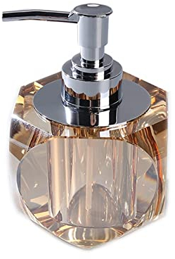Shampoo And Conditioner Bottles,Crystal Glass Soap Dispenser, Modern Glamor Champagne Luxury Washing Up Liquid Dispenser For Kitchen, Decorative Cut Diamond Square Glass Pump Bottle Liquid Soap Disp